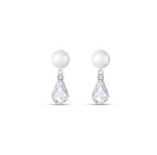 Pearl, White Topaz & Diamond Ella Dimensional Chandelier Earrings in 9ct White Gold