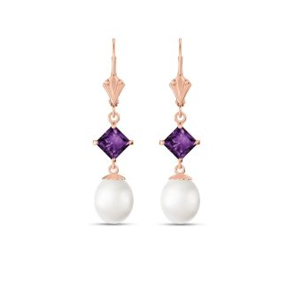 Pearl & Amethyst Ada Drop Earrings in 9ct Rose Gold