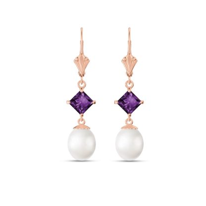 Pearl & Amethyst Ada Drop Earrings in 9ct Rose Gold