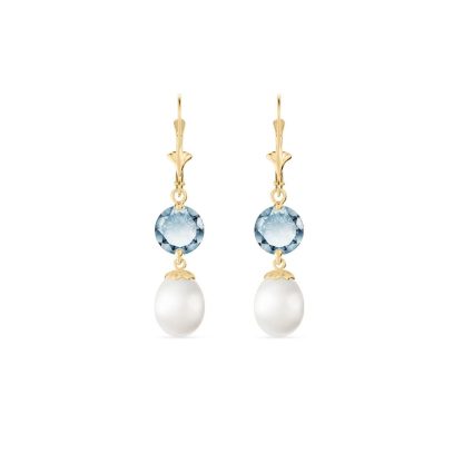 Pearl & Aquamarine Cressida Drop Earrings in 9ct Rose Gold