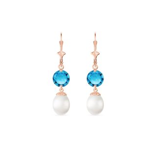 Pearl & Blue Topaz Cressida Drop Earrings in 9ct Rose Gold