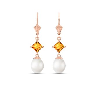 Pearl & Citrine Ada Drop Earrings in 9ct Rose Gold