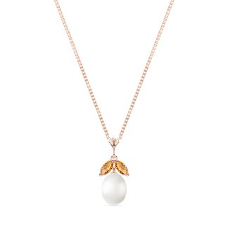 Pearl & Citrine Claudia Petal Drop Pendant Necklace in 9ct Rose Gold