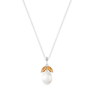 Pearl & Citrine Claudia Petal Drop Pendant Necklace in 9ct White Gold