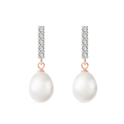 Pearl & Diamond Avery Embellished Stud Drop Earrings in 9ct Rose Gold