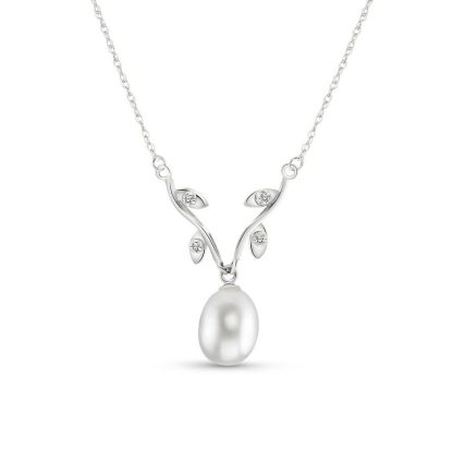 Pearl & Diamond Francie Vine Drop Pendant Necklace in 9ct White Gold