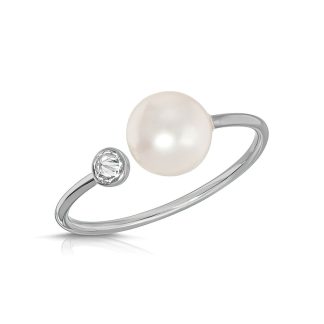 Pearl & Diamond Hayley Dainty Open Ring in 9ct White Gold