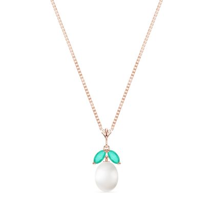 Pearl & Emerald Claudia Petal Drop Pendant Necklace in 9ct Rose Gold