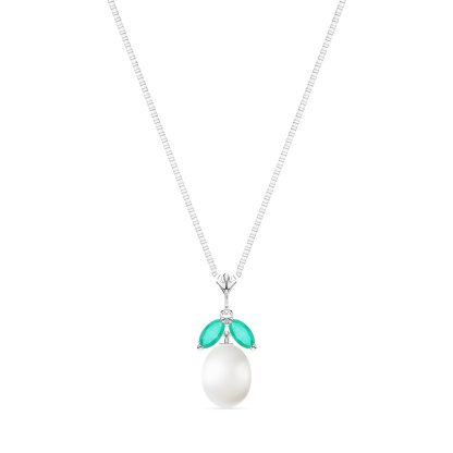 Pearl & Emerald Claudia Petal Drop Pendant Necklace in 9ct White Gold