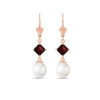 Pearl & Garnet Ada Drop Earrings in 9ct Rose Gold