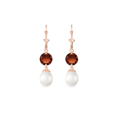 Pearl & Garnet Cressida Drop Earrings in 9ct Rose Gold