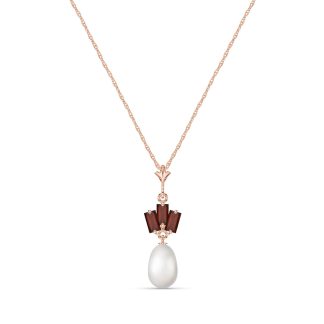 Pearl & Garnet Imogen Ternary Detailed Pendant Necklace in 9ct Rose Gold