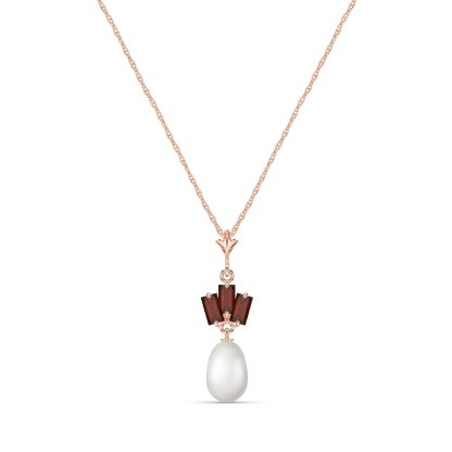 Pearl & Garnet Imogen Ternary Detailed Pendant Necklace in 9ct Rose Gold