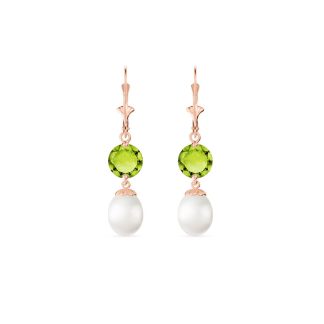 Pearl & Peridot Cressida Drop Earrings in 9ct Rose Gold