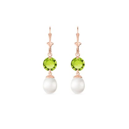 Pearl & Peridot Cressida Drop Earrings in 9ct Rose Gold