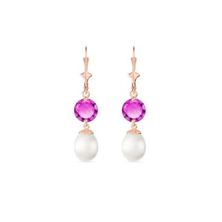 Pearl & Pink Topaz Cressida Drop Earrings in 9ct Rose Gold