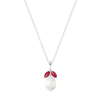 Pearl & Ruby Claudia Petal Drop Pendant Necklace in 9ct White Gold