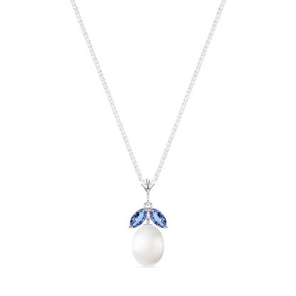 Pearl & Tanzanite Claudia Petal Drop Pendant Necklace in 9ct White Gold