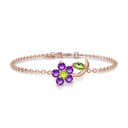 Peridot & Amethyst Elora Charming Flower Bracelet in 9ct Rose Gold