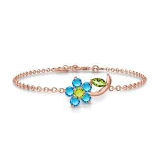 Peridot & Blue Topaz Elora Charming Flower Bracelet in 9ct Rose Gold