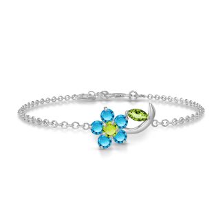 Peridot & Blue Topaz Elora Charming Flower Bracelet in 9ct White Gold