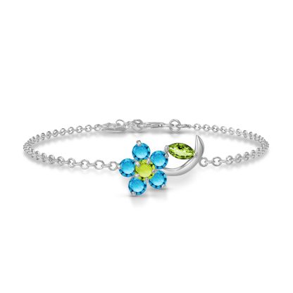 Peridot & Blue Topaz Elora Charming Flower Bracelet in 9ct White Gold