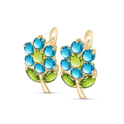 Peridot & Blue Topaz Marina Flower Earrings in 9ct Gold