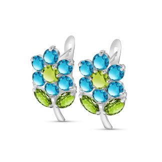 Peridot & Blue Topaz Marina Flower Earrings in 9ct White Gold