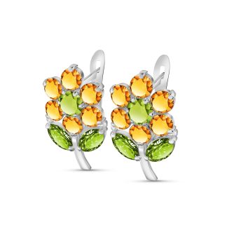 Peridot & Citrine Marina Flower Earrings in 9ct White Gold