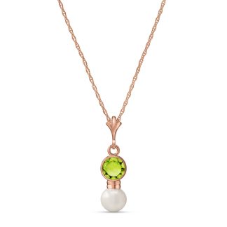 Peridot & Pearl Pheobe Drop Pendant Necklace in 9ct Rose Gold