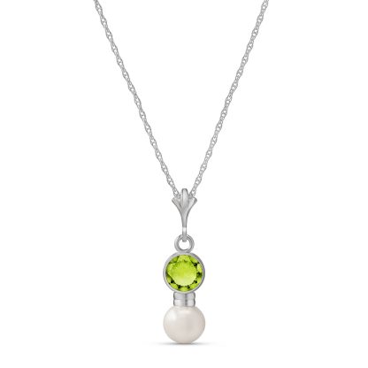 Peridot & Pearl Pheobe Drop Pendant Necklace in 9ct White Gold