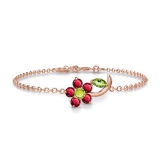 Peridot & Ruby Elora Charming Flower Bracelet in 9ct Rose Gold