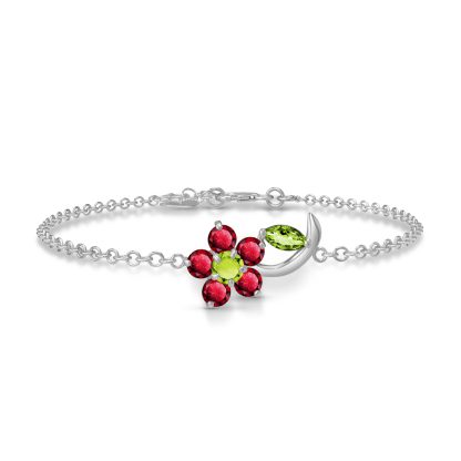 Peridot & Ruby Elora Charming Flower Bracelet in 9ct White Gold