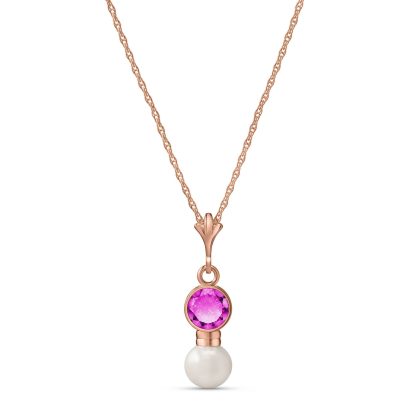 Pink Topaz & Pearl Pheobe Drop Pendant Necklace in 9ct Rose Gold