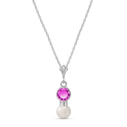 Pink Topaz & Pearl Pheobe Drop Pendant Necklace in 9ct White Gold