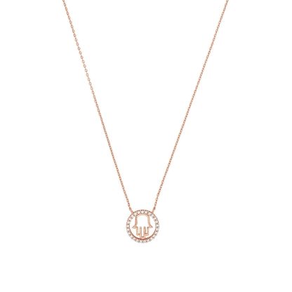 Rose Gold Coloured Sterling Silver Cubic Zirconia Hand Pendant Necklace