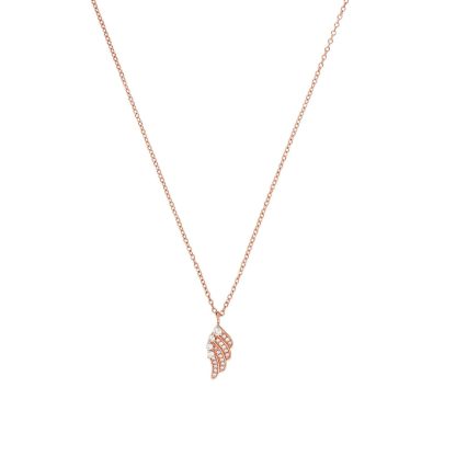 Rose Gold Coloured Sterling Silver Cubic Zirconia Wing Pendant Necklace