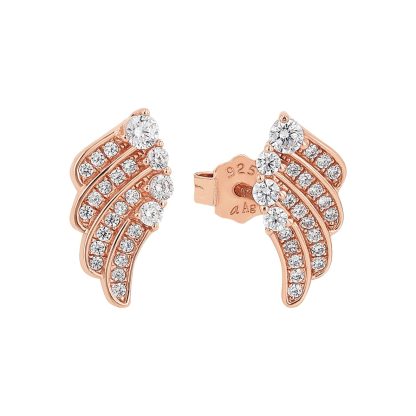 Rose Gold Coloured Sterling Silver Cubic Zirconia Wing Stud Earrings