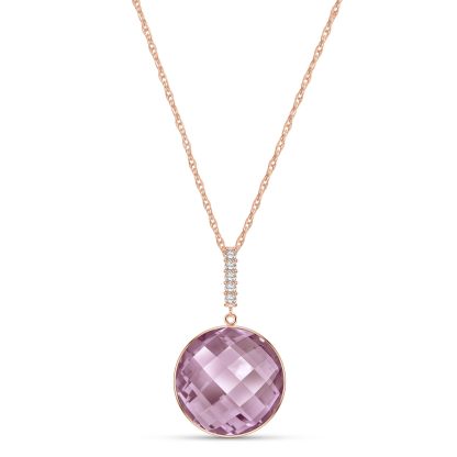 Rose Quartz & Diamond Blythe Embellished Pendant Necklace in 9ct Rose Gold