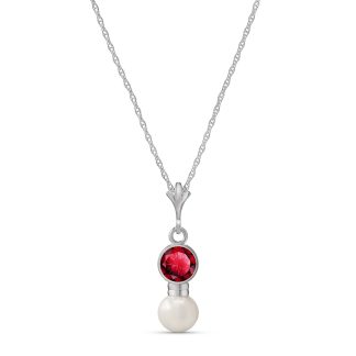 Ruby & Pearl Pheobe Drop Pendant Necklace in 9ct White Gold