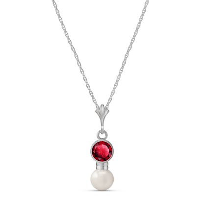 Ruby & Pearl Pheobe Drop Pendant Necklace in 9ct White Gold