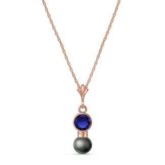 Sapphire & Black Pearl Pheobe Drop Pendant Necklace in 9ct Rose Gold