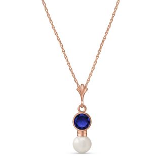 Sapphire & Pearl Pheobe Drop Pendant Necklace in 9ct Rose Gold