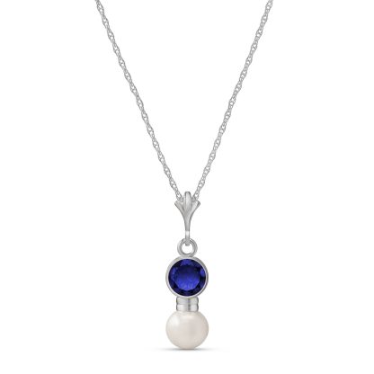 Sapphire & Pearl Pheobe Drop Pendant Necklace in 9ct White Gold