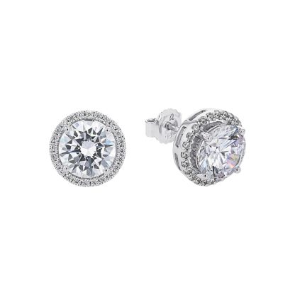 Silver 12mm Cubic Zirconia Round Stud Earrings