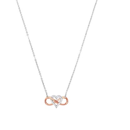 Silver Bi Colour Cubic Zirconia Heart Loop Pendant Necklace