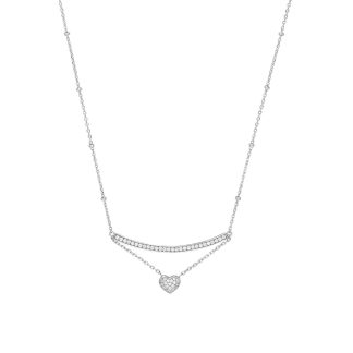 Silver Cubic Zirconia Bar & Heart Pendant Necklace