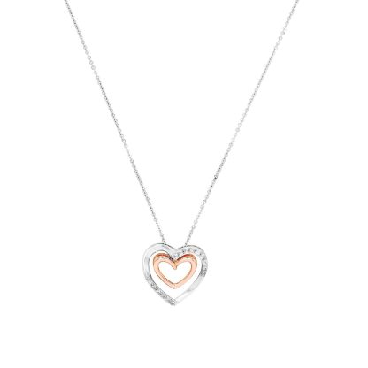 Silver Cubic Zirconia Double Heart Pendant Necklace