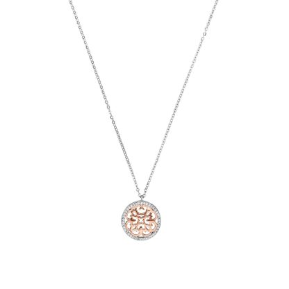 Silver Cubic Zirconia Floral Pendant Necklace