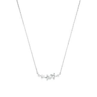 Silver Cubic Zirconia Flower Bar Pendant Necklace